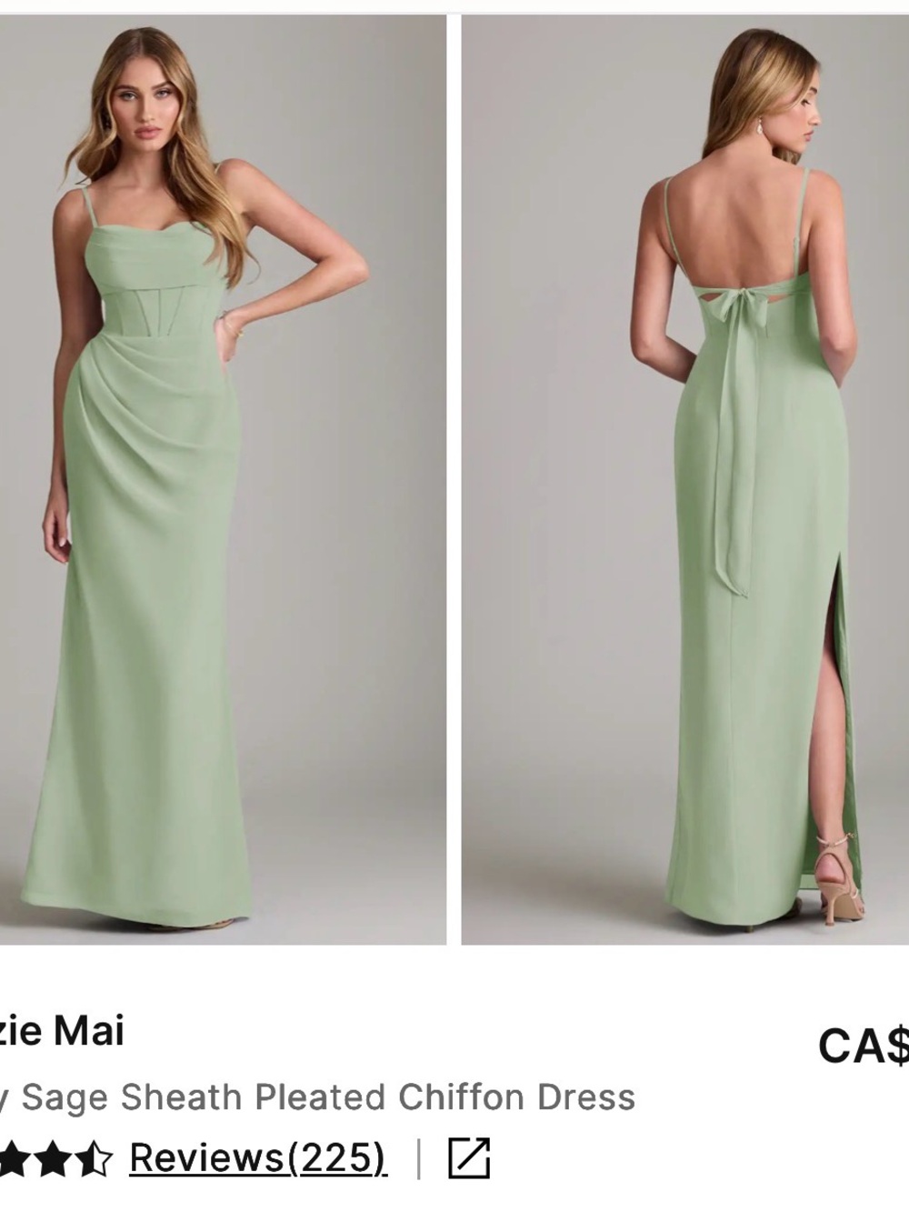 Backless Sage Evening Gown with Tie Detail